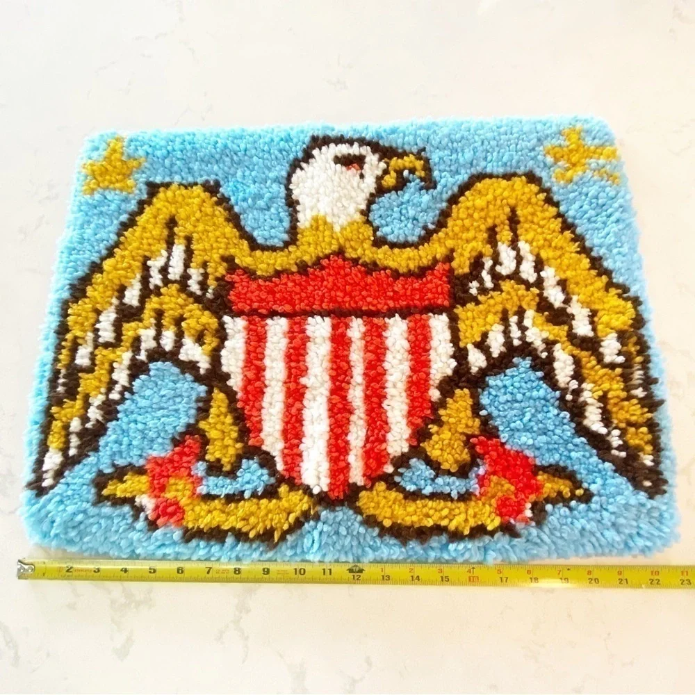 Vintage Latch Hook Small Rug Americana American Eagle 23” x 17”